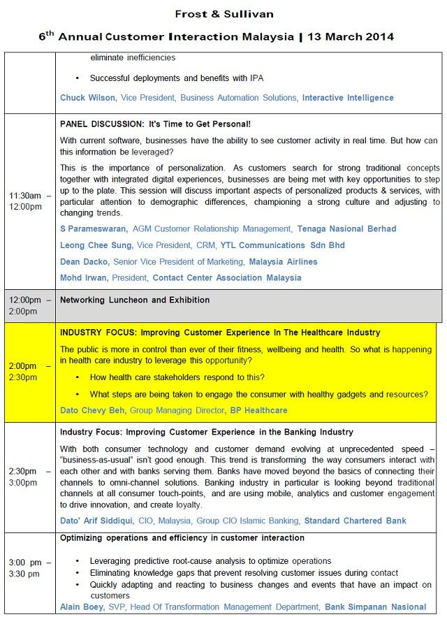 Speaker For The 6th Annual Customer Interaction Malaysia Organized By Frost & Sullivan